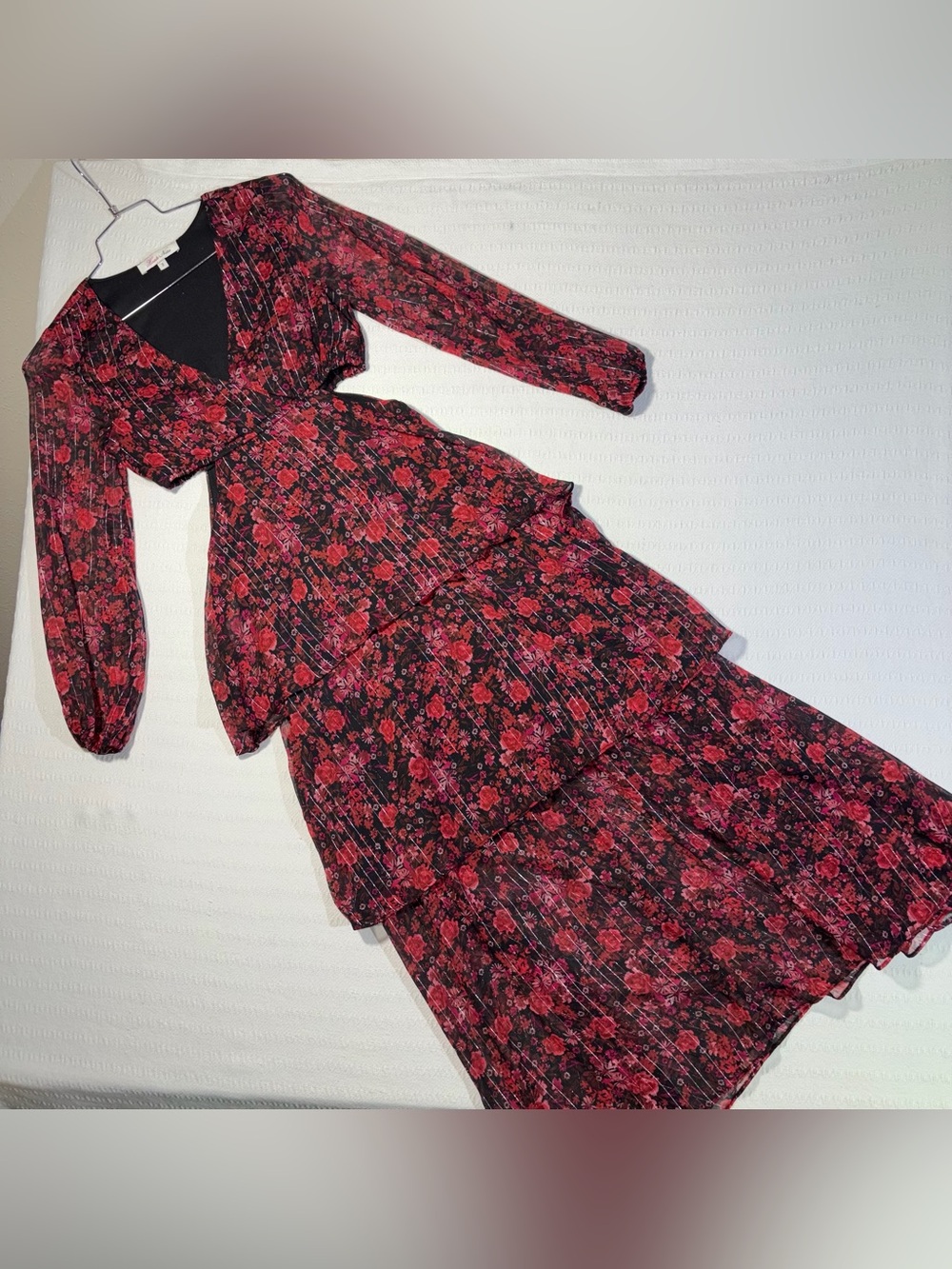 Haute Nites Floral Tiered Cutout Maxi Dress Small Flowy Fairy Party Going Out - Picture 3 of 13